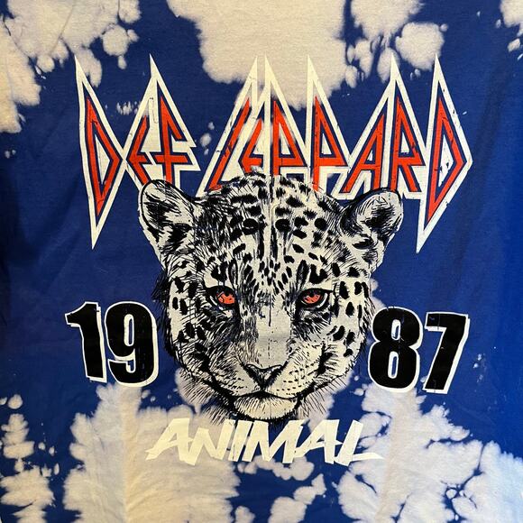 Def Leppard Animal 1987 Band Tee Bleach Tie Dye Blue White Medium NWOT - Picture 4 of 5
